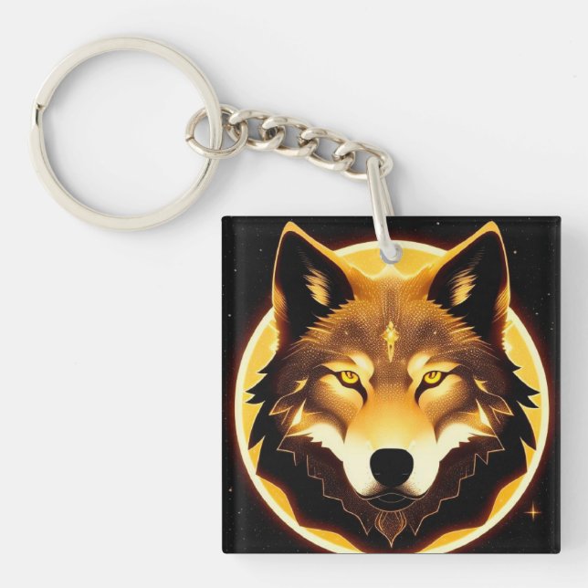 Strålande vargansikte upplyst av gyllene ljus (Framsidan)