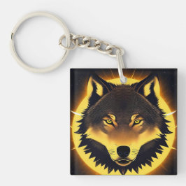 Strålande vargansikte upplyst av gyllene ljus