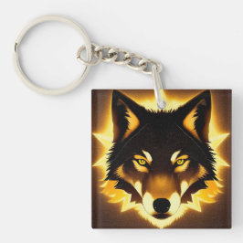 Strålande vargansikte upplyst av gyllene ljus