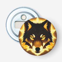 Strålande vargansikte upplyst av gyllene ljus flasköppnare