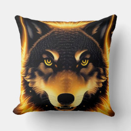 Strålande vargansikte upplyst av gyllene ljus kudde