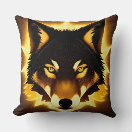 Strålande vargansikte upplyst av gyllene ljus kudde
