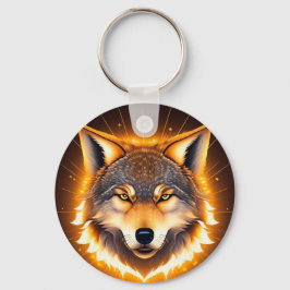 Strålande vargansikte upplyst av gyllene ljus nyckelring