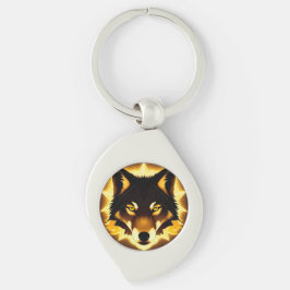 Strålande vargansikte upplyst av gyllene ljus swirl silverfärgad nyckelring