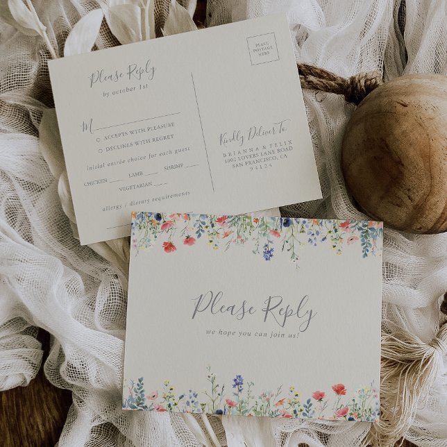 Strålande Vildblomma Meny Val RSVP Brevkort (Skapare uppladdad)