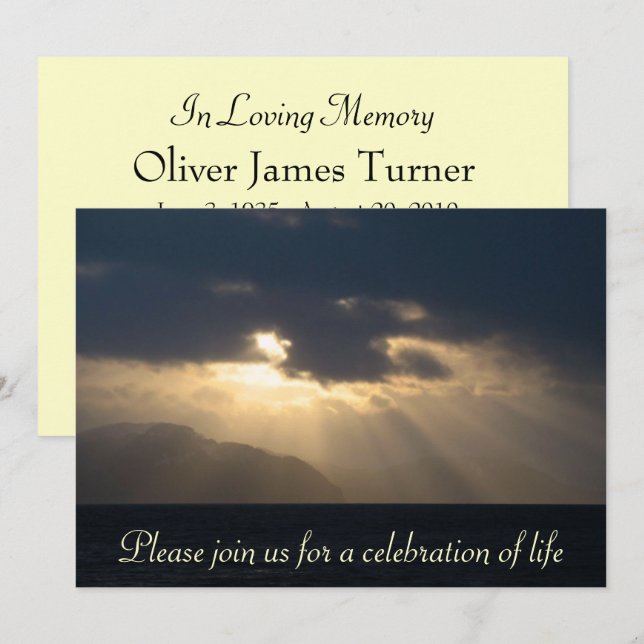 Stråle av det ljusa minnesgudstjänstmeddelandet inbjudningar (Fram/baksida)