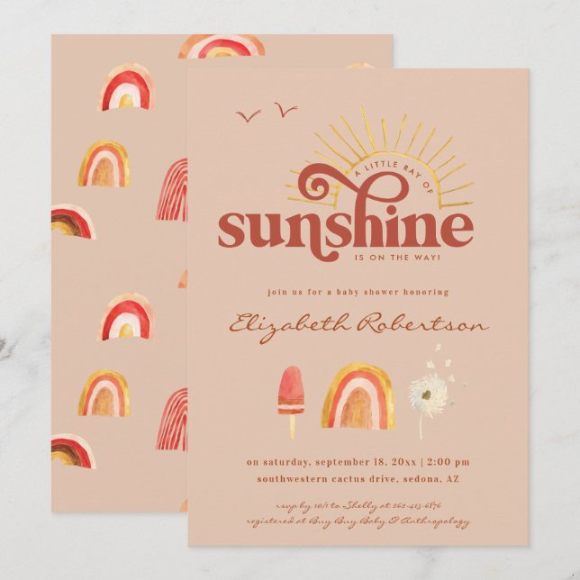 Stråle av solsken | Boho Baby Shower-inbjudan Inbjudningar (Fram/baksida)