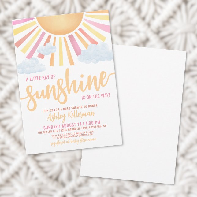 Stråle Av Solsken Rosa Flicktema Babyshower Inbjudningar (Ray Of Sunshine Pink Girl Baby Shower Invitation)