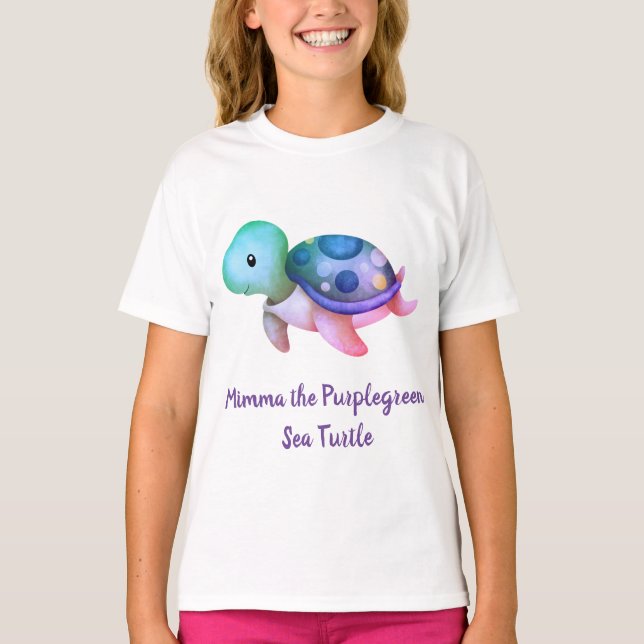 Strålning av Cute Lila & Grönt Sea Turtle T Shirt (Framsida)