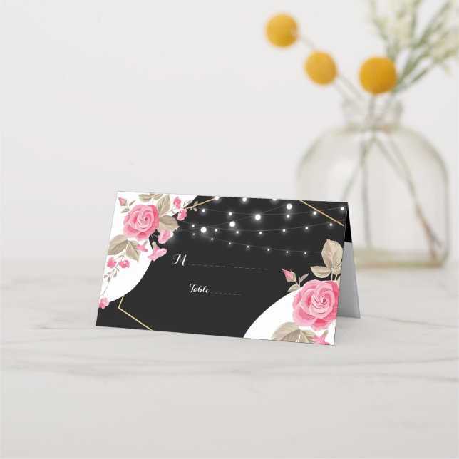 Strålningsljus för Modern Elegance Rosa Blommigt  Placeringskort (Framsida)