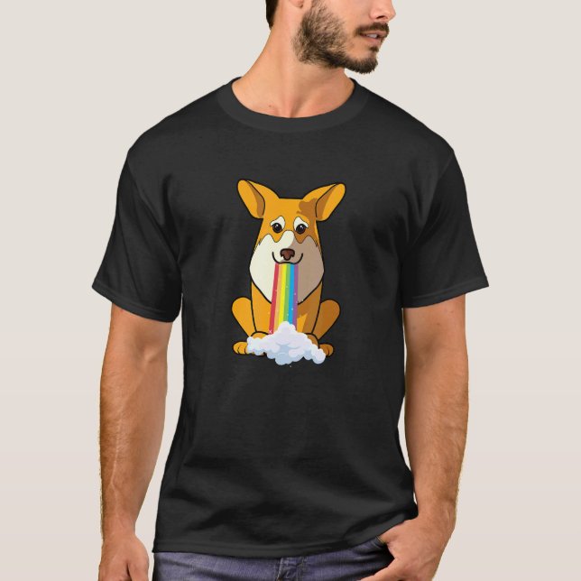 Strålningsposition Regnbåge Hund Pembroke Corgi T Shirt (Framsida)