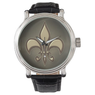 Strålpunkt svart guld- Fleur de lis Armbandsur