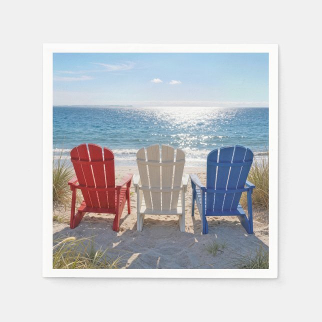 Strand Adirondack-stolar i patriotiska färger Pappersservett (Framsidan)