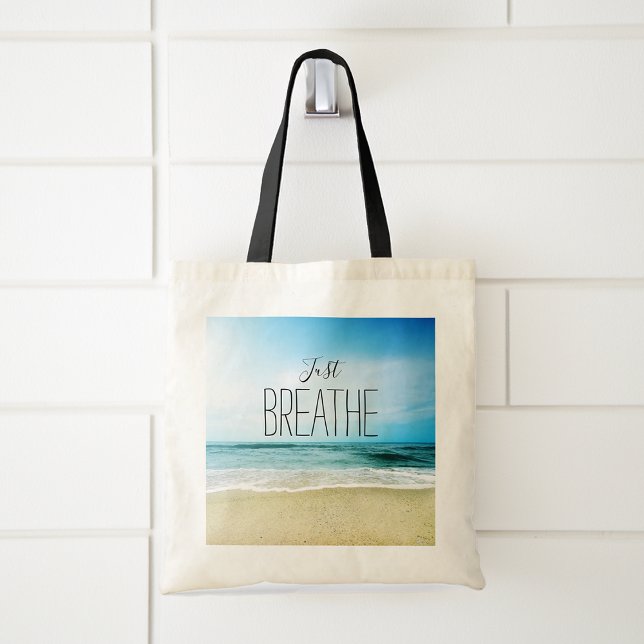 Strand Andas Lugnt Tygkasse (Beach My Happy Place that say's Just Breathe Tote Bag)