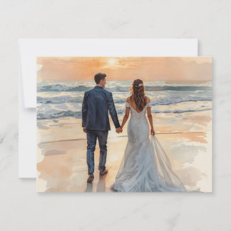 Strand Aquarell Brud & Brudgum Målad Bröllop OSA Kort
