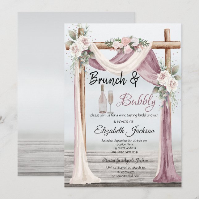 Strand Arbor Brunch & Bubbly Bröllopsdusch Inbjudningar (Fram/baksida)
