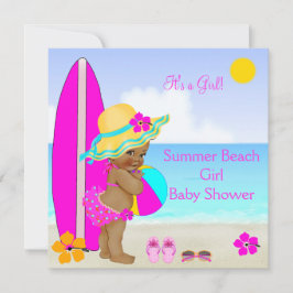 Strand Baby Shower Flicka Rosa Teal Blå Etnisk Inbjudningar