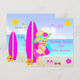 Strand Baby Shower Flicka Rosa Teal Blå Solhatt Inbjudningar