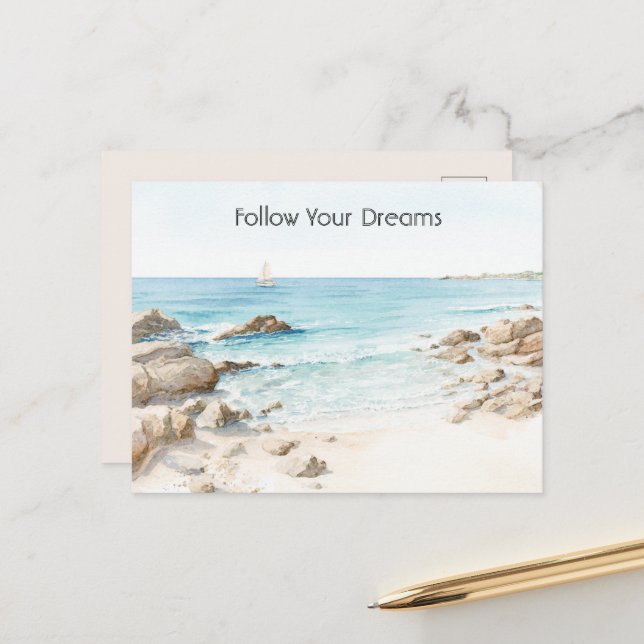 Strand Båt Havsutsikt  Vykort (Fram/Back In Situ)