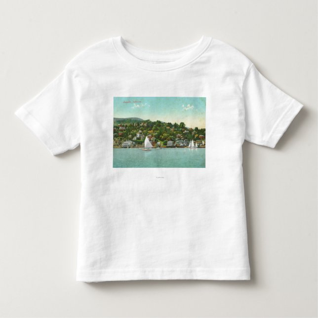 Strand beskådar av staden, segelbåtar t shirt (Framsida)