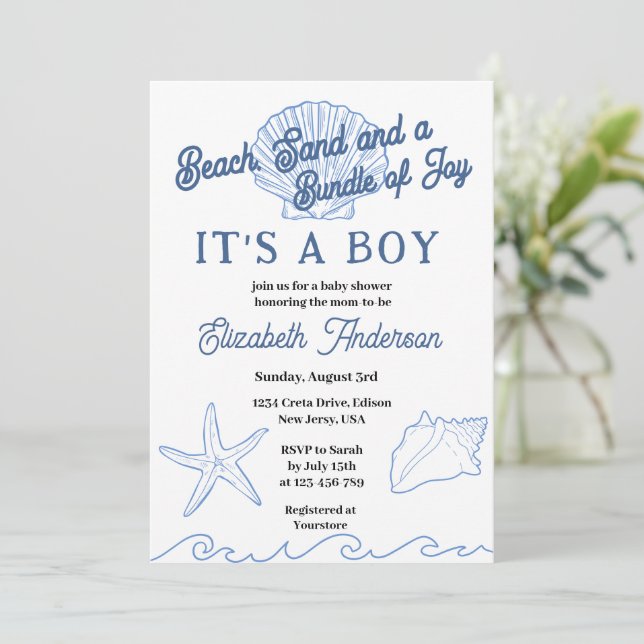 Strand Blå Ocean Babypojke Bebis Shower Inbjudningar (Stående Fram)