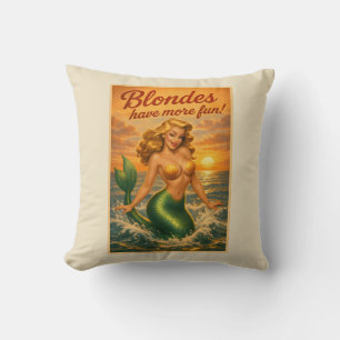 Strand Blond Pin-Up Havsfrue Konst Retro Kustliv Kudde