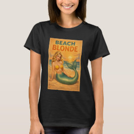 Strand Blond Pin-Up Havsfrue Konst Retro Kustliv T Shirt
