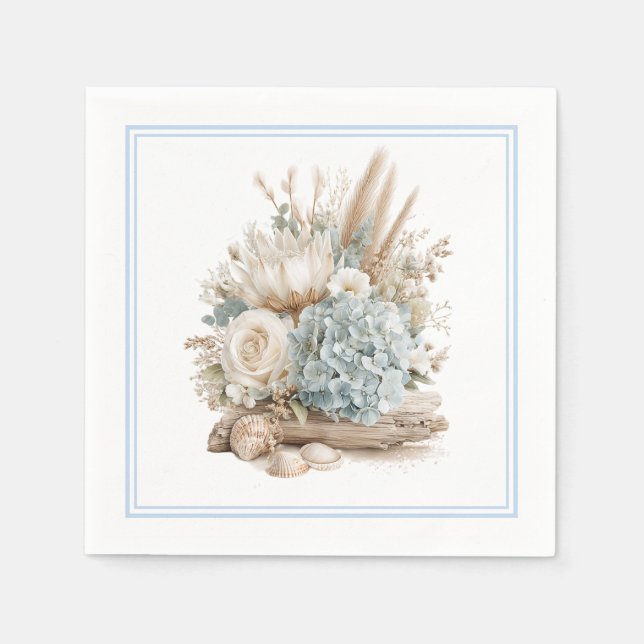 Strand Boho Blå Hortensia Pappersservetter (Framsidan)