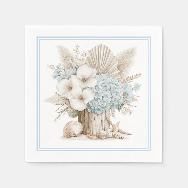 Strand Boho Blå Hortensia Pappersservetter (Framsidan)