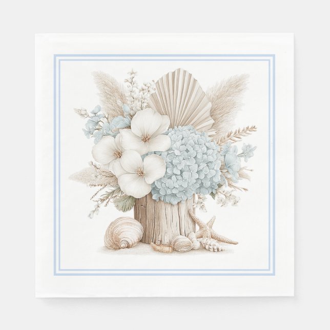 Strand Boho Blå Hortensia Pappersservetter (Framsidan)
