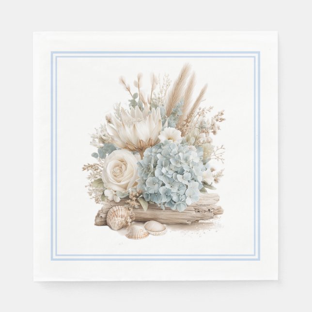 Strand Boho Blå Hortensia Pappersservetter (Framsidan)