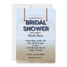 Strand Bröllopsdusch Vit Träskylt Inbjudningar