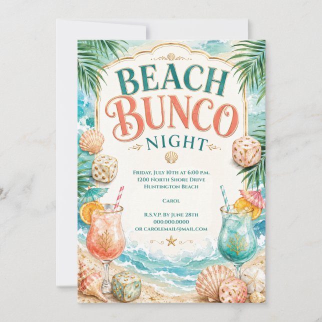 Strand Bunco Natt Inbjudningar (Framsida)