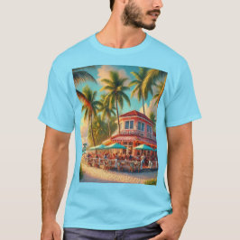 Strand Cafe Aruba Tropisk Blå T-Shirt