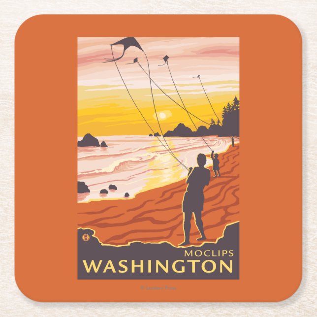 Strand & drakar - Moclips, Washington Underlägg Papper Kvadrat (Framsidan)