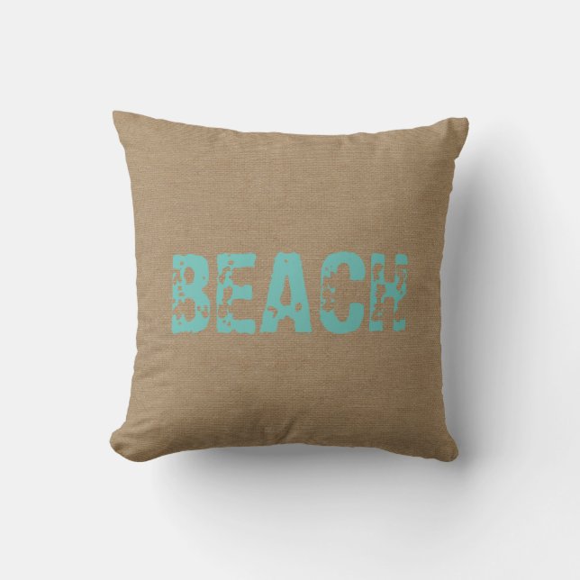 Strand falskt burlap linned jute nautisk shabby de kudde (Framsida)