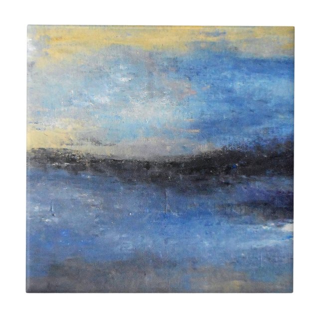 Strand för abstrakt för blåttgultstrand keramisk kakelplatta (Framsidan)