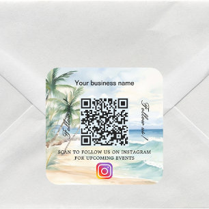 Strand företagsnamn qr-kod instagram fyrkantigt klistermärke