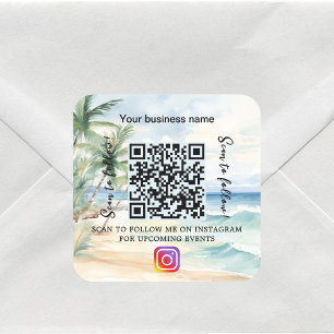 Strand företagsnamn qr-kod instagram fyrkantigt klistermärke