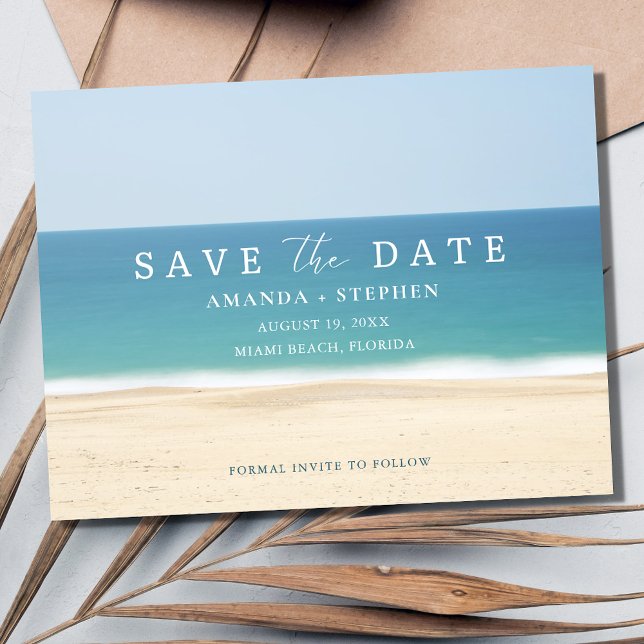 Strand Förnyelse av Löfte Spara Datumet Meddelande Vykort (Beach Vow Renewal Save The Date Postcard)