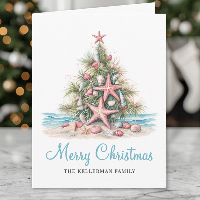 Strand Glad julgran Helgkort (Beach Merry Christmas Tree Holiday Card )