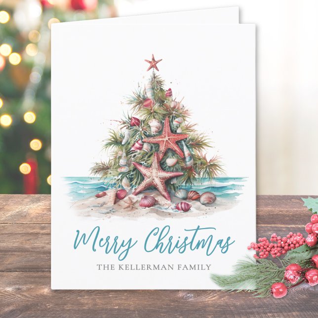 Strand Glad Julgran Helgkort (Beach Merry Christmas Tree Holiday Card)