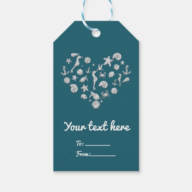 Strand Glam Diamanthjärta Elegant Tropisk Favor Presentetikett (Framsidan)