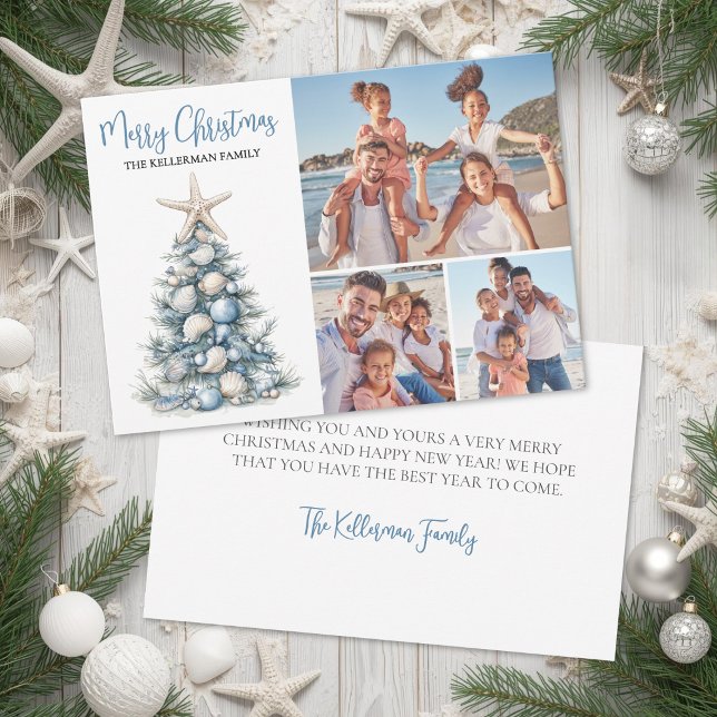 Strand God Jul Familjefoto Julkort (Beach Merry Christmas Family Photo Holiday Card )