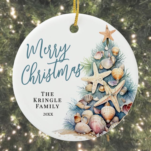 Strand God Jul Julgransprydnad Keramik (Beach Merry Christmas Ceramic Ornament)