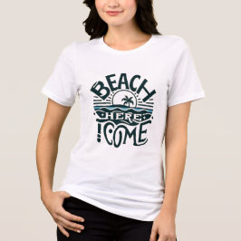 Strand Här kommer jag Solnedgång & Palmträd ö T Shirt