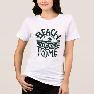 Strand Här kommer jag Solnedgång & Palmträd ö T Shirt