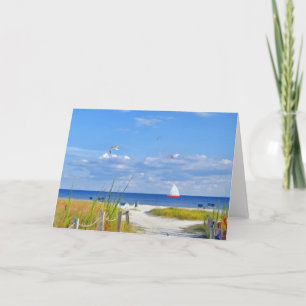 Strand, hav och segelbåtkort kort