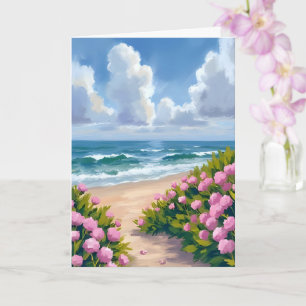 Strand i blom Rosa Hydrangea Hav Kustkort Kort