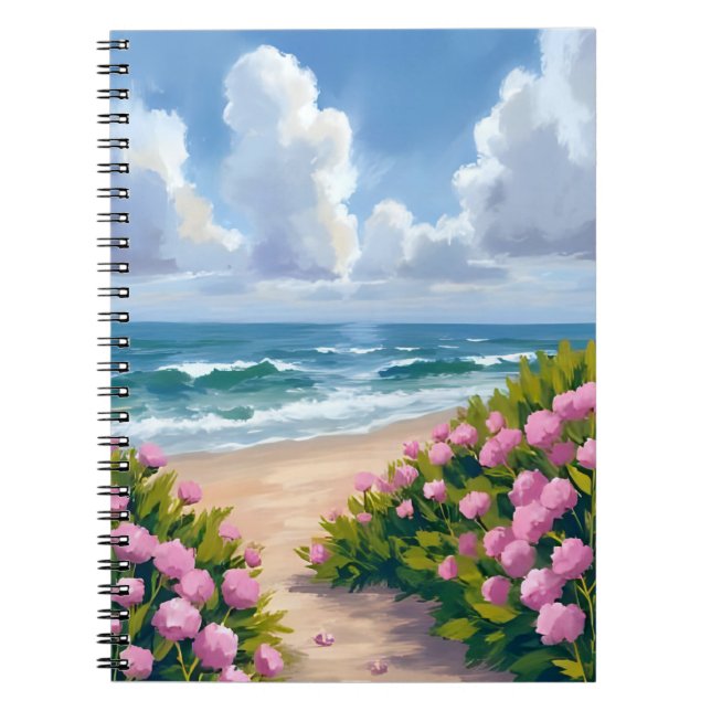 Strand i blom | Rosa Hydrangea Havsnära Kust Anteckningsbok (Framsidan)